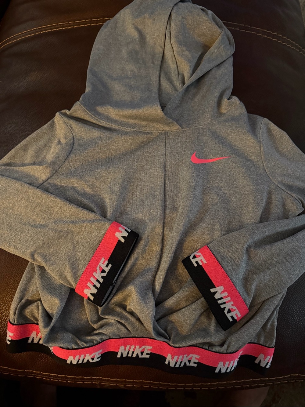 Nike Kids' Gray Hoodie with Pink Accents
